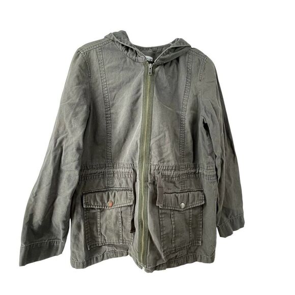Gray Field Jacket Womens Size M Abound Brand Gray Hooded Cinch Waist Full Zip - Picture 1 of 6